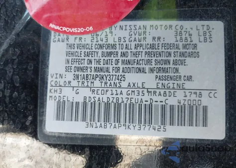 2019 Nissan Sentra Sv z USA, uszkodzony, nr VIN 3N1AB7AP9KY377425